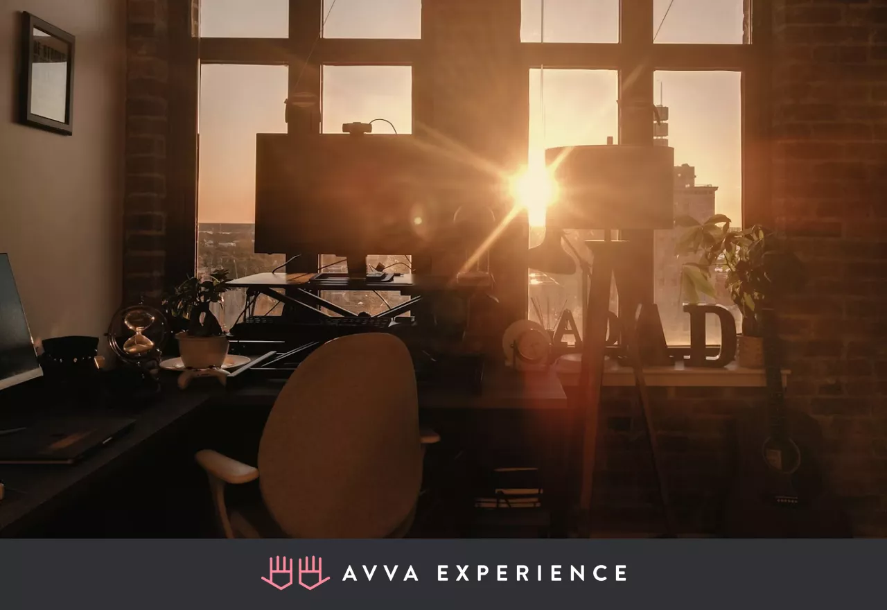 Sunlit office workspace on a bright day