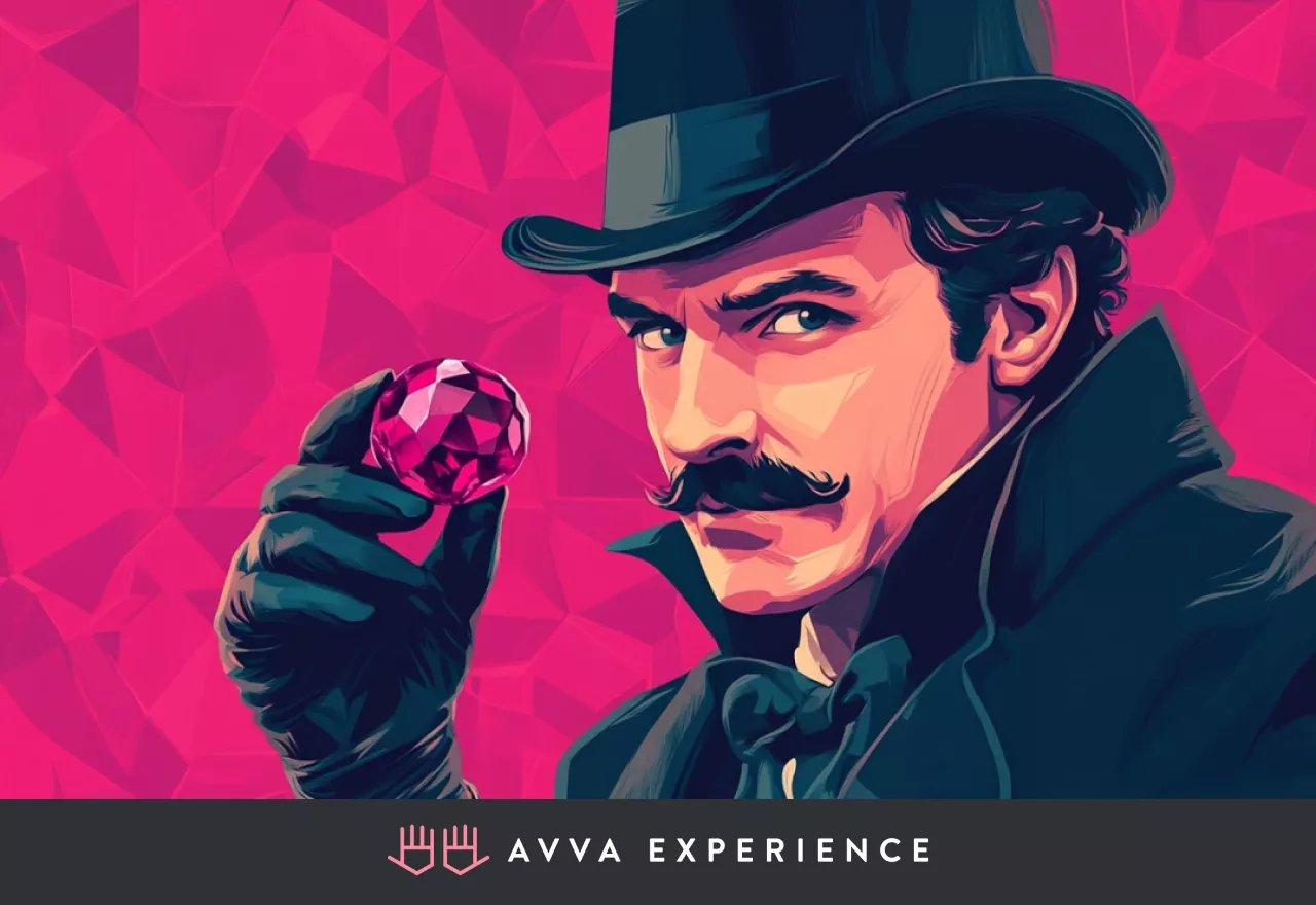 Famous detective Sherlock Holmes holding a precious ruby