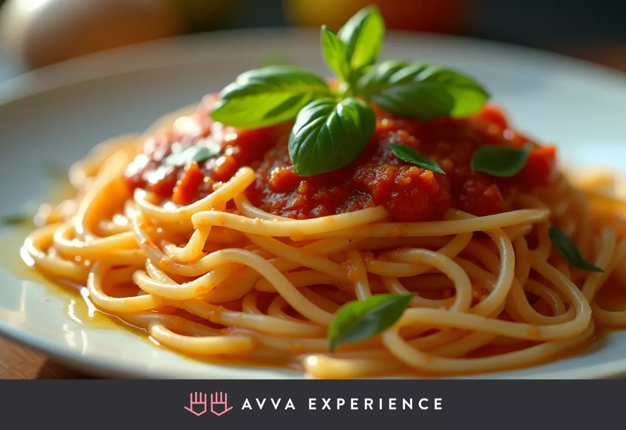Delicious spaghetti prepared at online cooking event