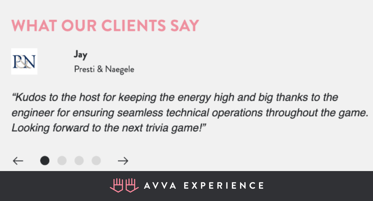 positive client feedback on the virtual trivia experience
